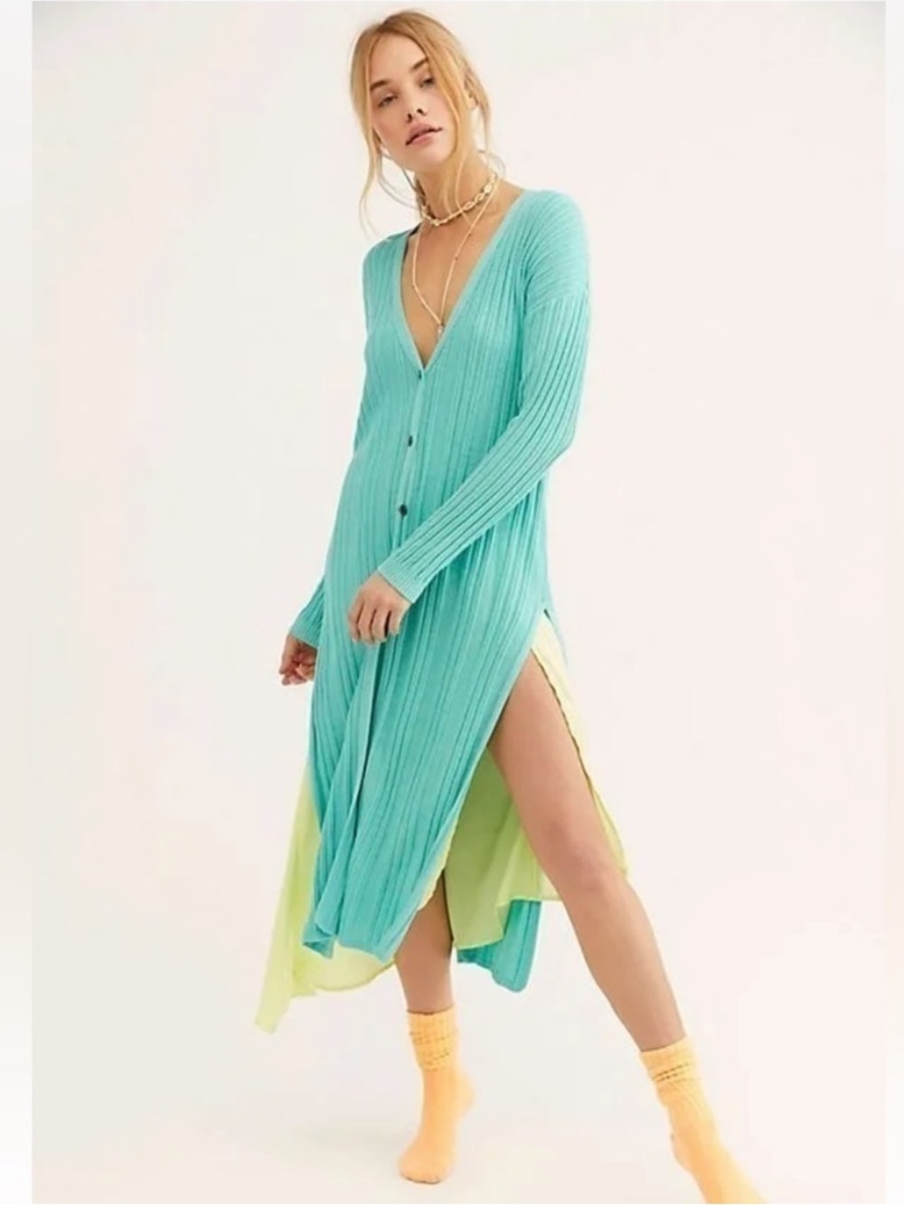 Free People Hudson Maxi Aqua
Duster Cardigan Ribbed Long Cardigan in Mint